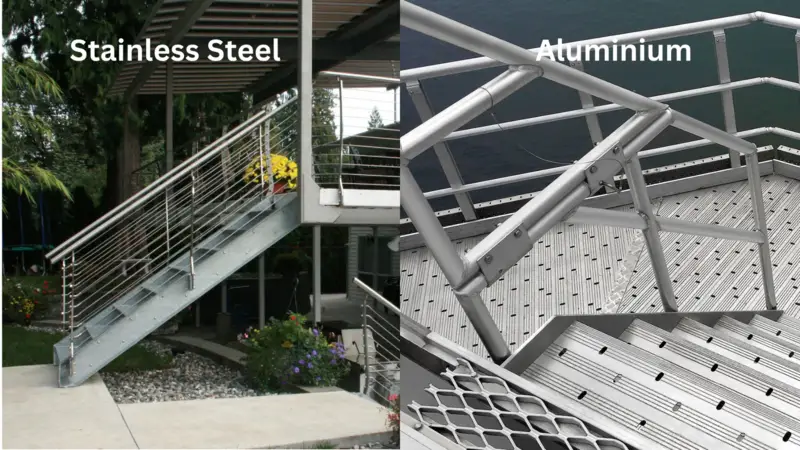 Outdoor installation of aluminum and stainless steel railings